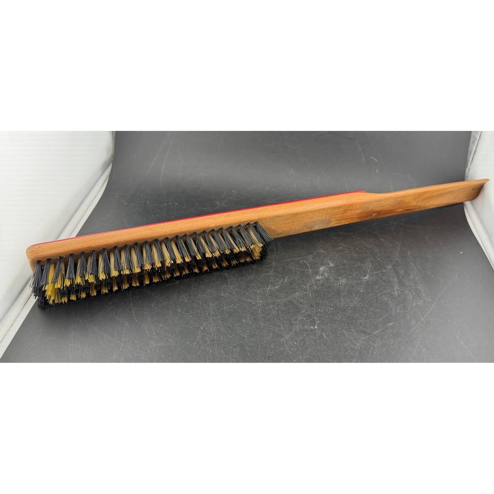 Vintage Wood Shoe Horn Clothes Brush Lint Remover Combo-Long Handle Garment Tool